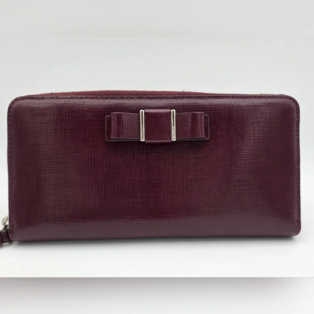 Coach Burgundy Patent Leather Wallet with Bow Accent - Picture 1 of 7